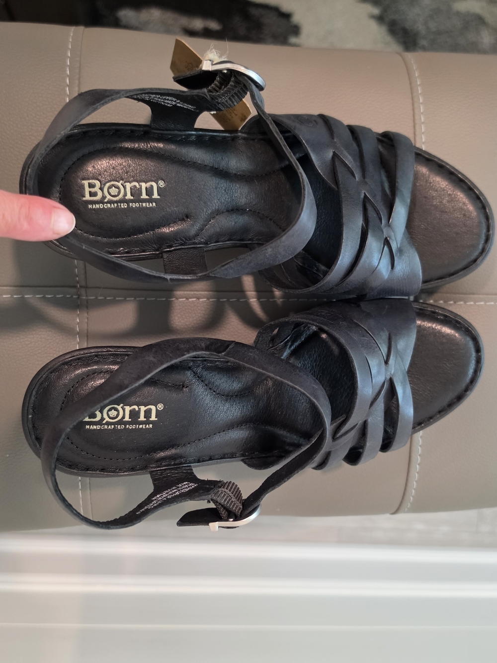 Born Black Leather Woven Strap Sandals Size 9